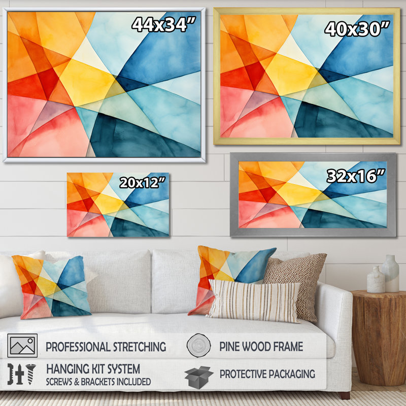 Couleurs pastel contrastant avec composition géométrique I - art mural géométrique, Toile tendue, H 12 po x l 20 po x P 1 po