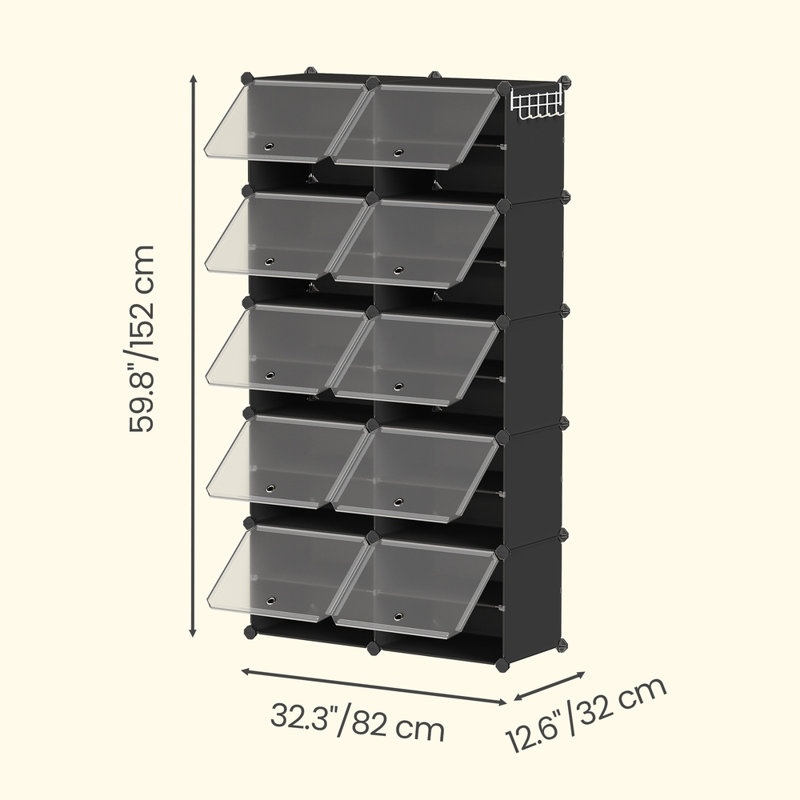 10 Tier 40 Pairs Shoe Rack Organizer, Shoe Storage Cabinet for Closet, Black,  49.1'' H x 49'' W x 12.6'' D