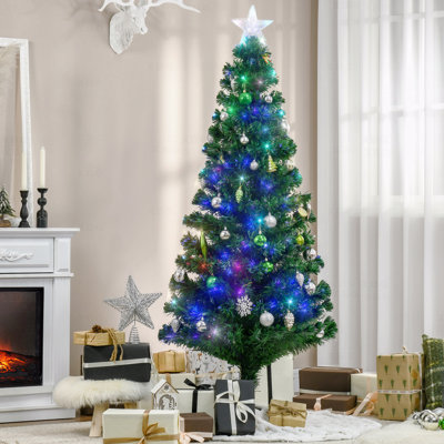 Sapin de Noël artificiel pré-éclairé 6 pi, branches réalistes, 24 lumières DEL multicolores, fibre optique, 230 branches
