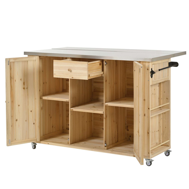 Outdoor Kitchen Island With Stainless Steel Top, Ample Storage, Towel And Spice Racks, And Bottle Opener For Versatile Use