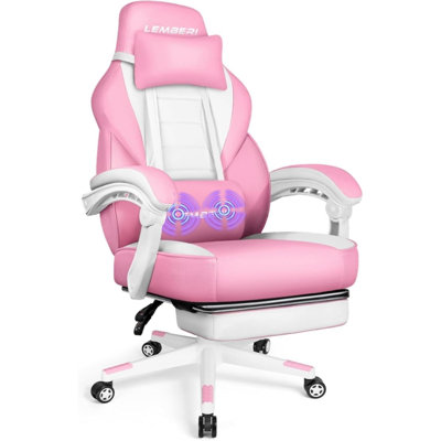 Fauteuil de jeu grande taille pouvant supporter jusqu'à 180 kg, fauteuil de bureau robuste avec repose-pieds renforcés, assise large, dossier haut, accoudoirs articulés, structure en acier renforcé, revêtement en similicuir rose