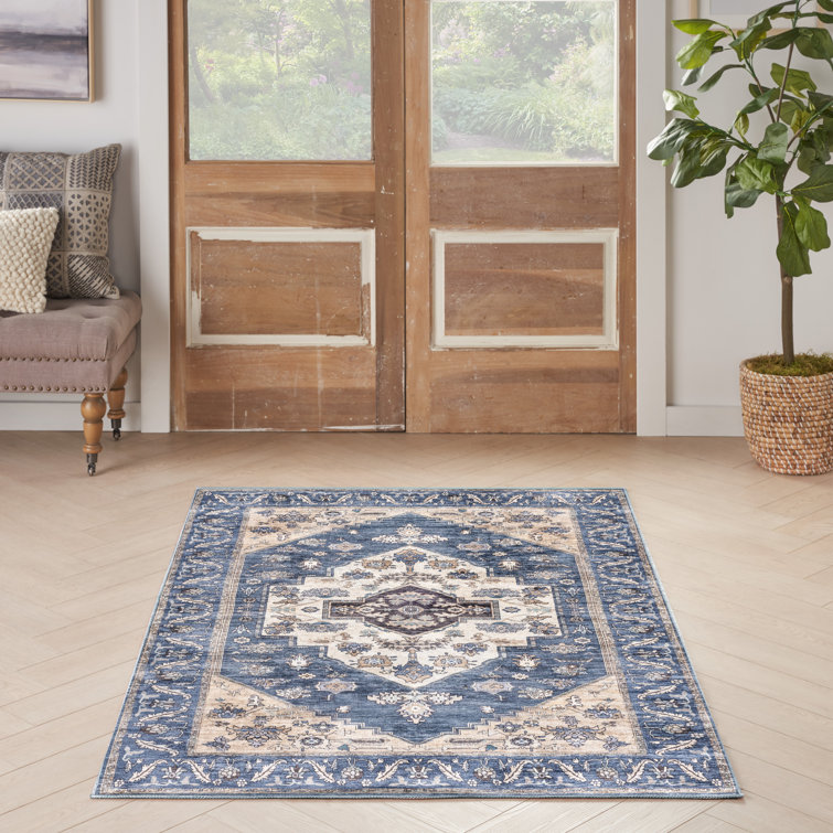 Lietz Machine Washable Persian Denim Area Rug in Blue/Gray/Beige