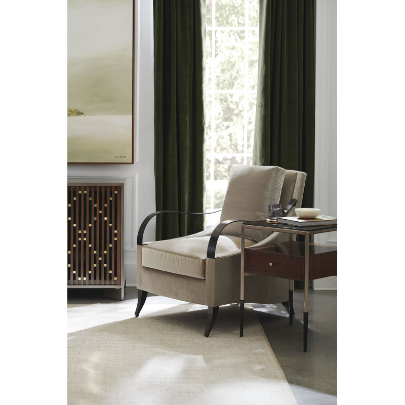 Square Smoked Glass and Walnut End Table with Brass Frame