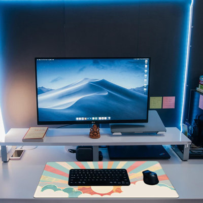 Large Gaming Mouse Pad for Desk, Boho Pastel Sun Desk Mat, Colorful Sunshine Desk Pad, 35.54"x15.7" Extended Big Computer Keyboard Mouse Pad with Non-Slip Base and Stitched Edge
