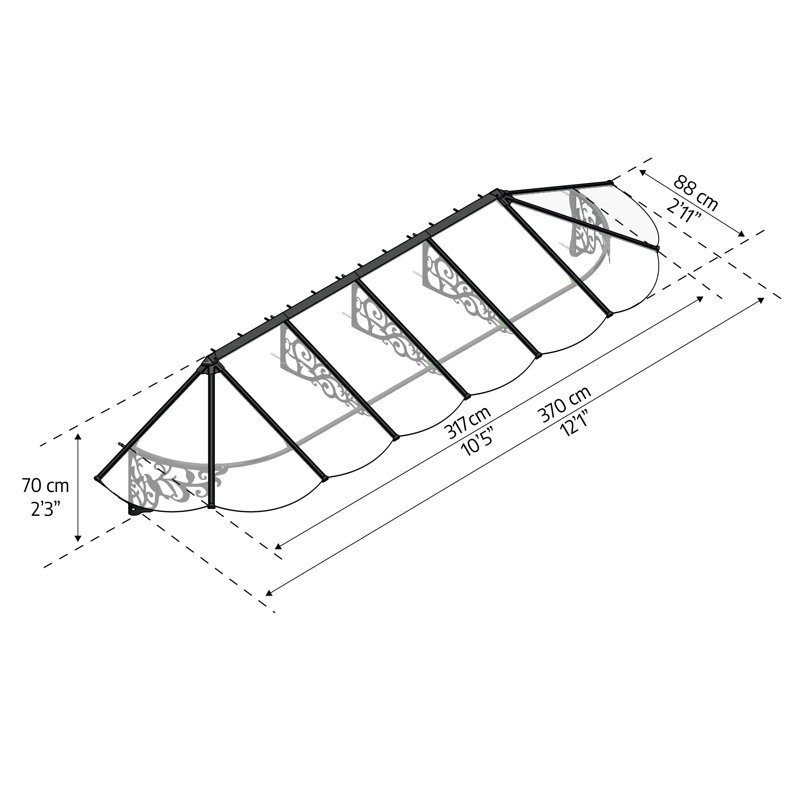 0.88m W x 3.7m D Door Canopy