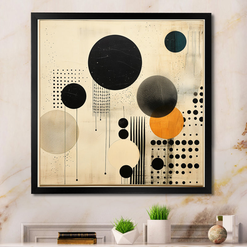 Impression sur toile grise et jaune Mid Century Minimalist Oasis - Collages abstraits, H 36 po x l 36 po x P 1,5 po