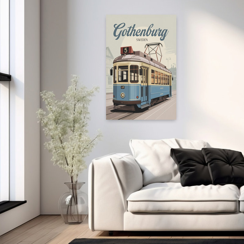 Gothenburg Vintage Tram Classic Retro Vintage City Wall Art, 36" H x 24" W