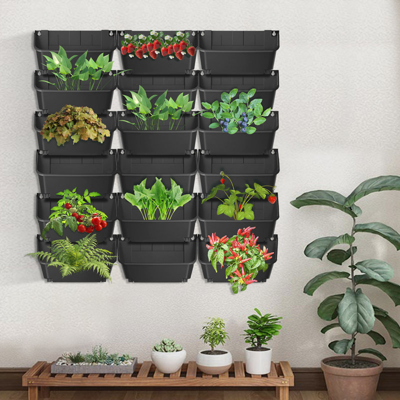 Pot de fleurs mural avec 18 pots, Noir