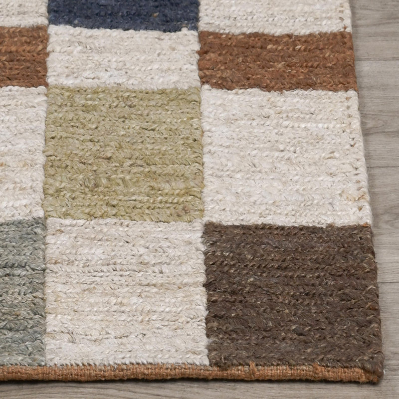 Soumak 2x3 Hand Woven Jute Fabric Checkered Multi-color Rug, Rectangle 5' x 8'