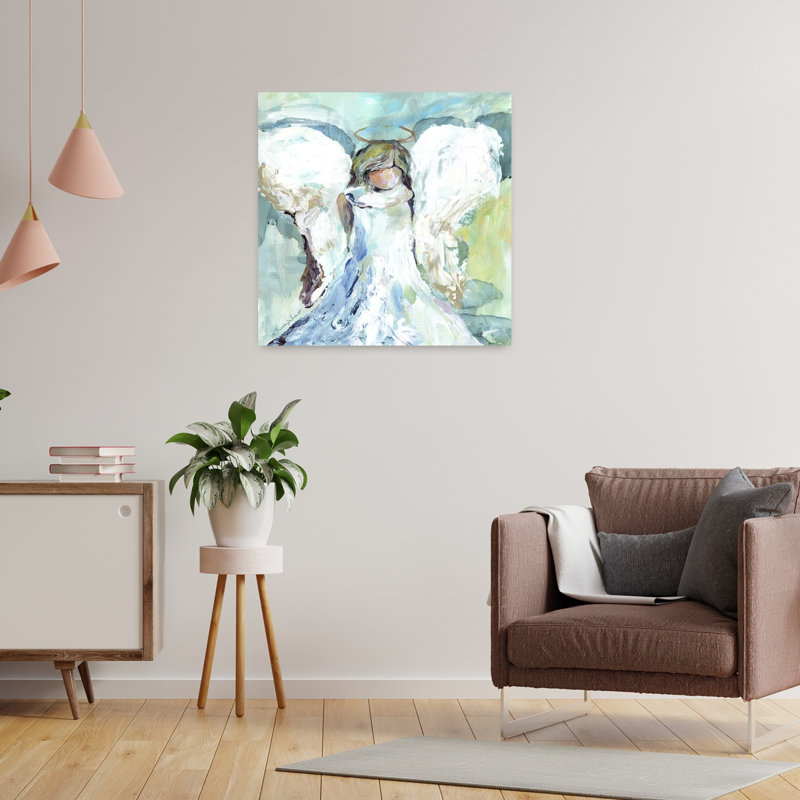 Garde et protection ange, art abstrait contemporain hivernal, H 24 po x l 24 po