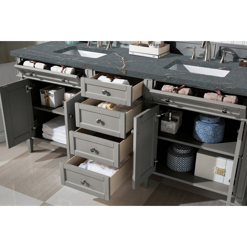 Brittany 72" Double Vanity W/FreePower Wireless Charger, Urban Gray, Parisien Bleu