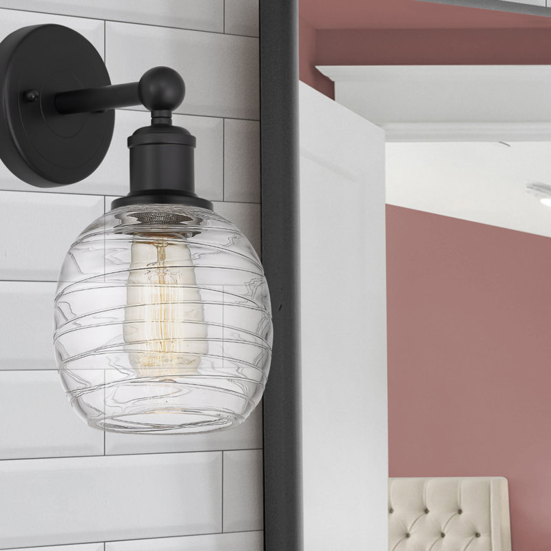 Applique murale à bras en acier 1 lumière Cheraw, Noir mat, Tourbillon déco