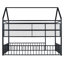 Full Size Metal Bed House Bed Frame With Fence And Shelves, Black-126253144-126253124