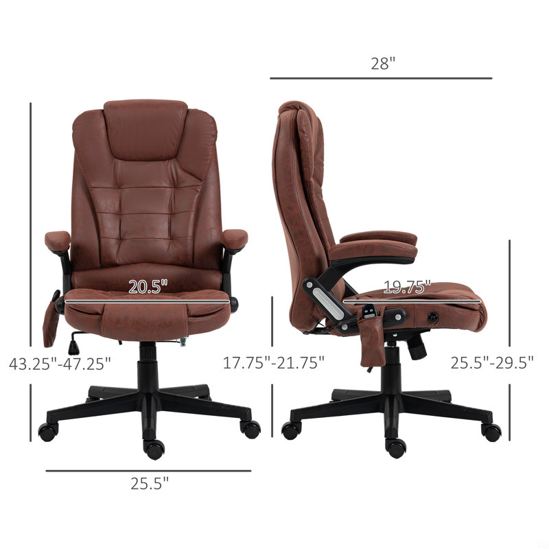 Fauteuil de bureau vibrant à 6 points avec massage chauffant, dossier haut inclinable en microfibre, dossier inclinable, accoudoirs rembourrés et télécommande