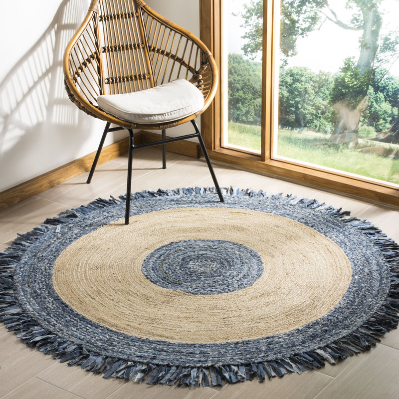 Abhay Hand Woven Jute and Cotton Area Rug, Round 5'