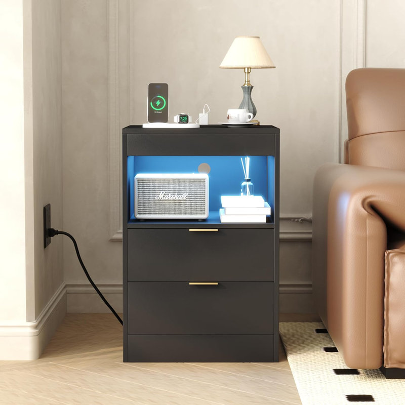 40cm W Manufactured Wood Bedside Table, Black