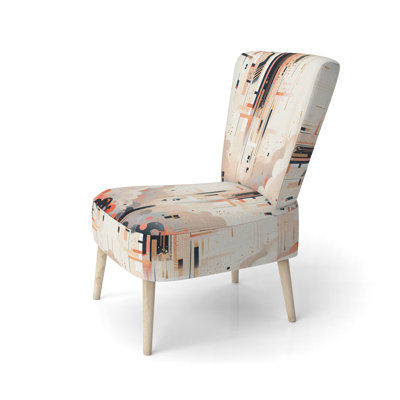 Chaise d'appoint moderne Peach Cream Multifaceted Whirls, revêtue de velours, style cubiste moderne