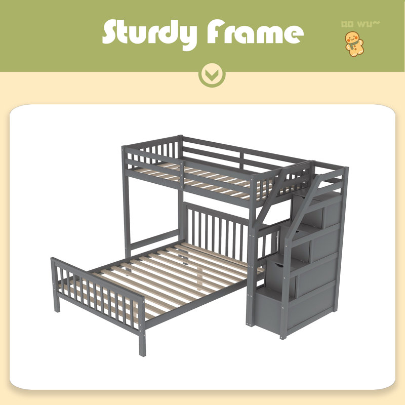 Lit mezzanine simple au-dessus d'un lit double avec escalier, Gris
