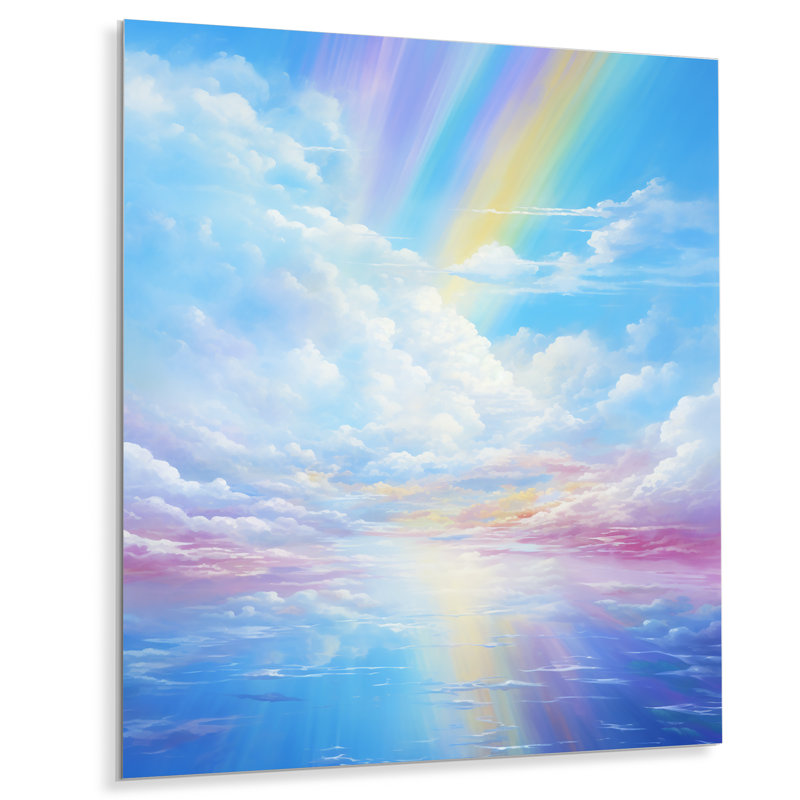 Rainbow In Pink Clouds Blue Sky - nuages, art mural, Métal, H 20 po x l 12 po x P 1 po