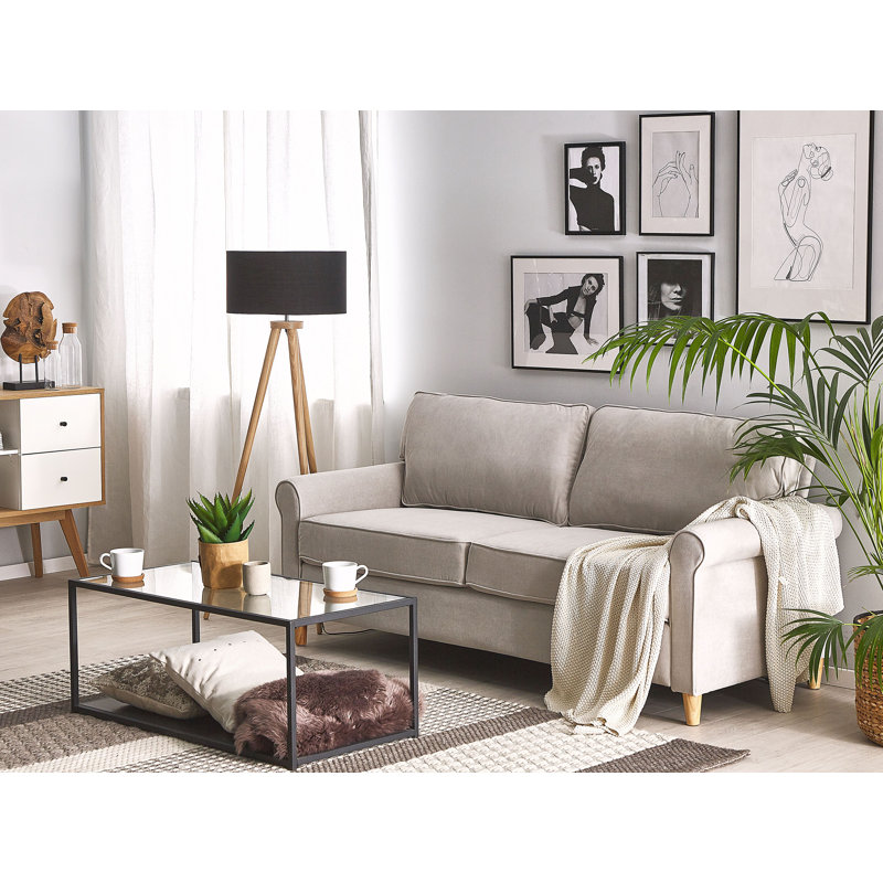Barrera 3 Seater Velvet Sofa, Beige