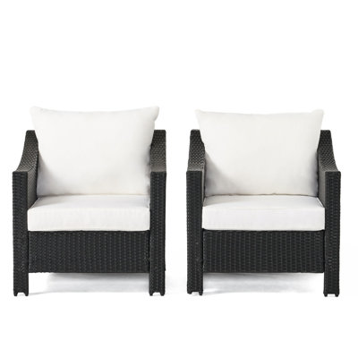 2Pcs Armchair Outdoor Furniture - Black Pe Chairs With Waterproof Cushions & Iron, 30" D X 33.5" W H, 34.83 Lbs Club Iron Frame,