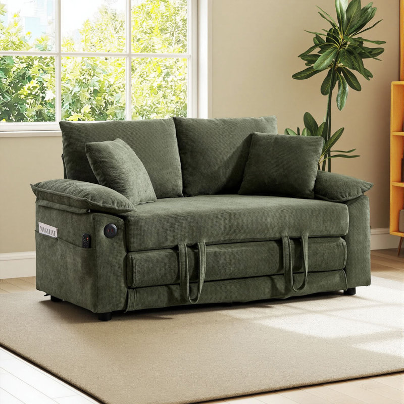 Canapé-lit convertible 3-en-1 de 58 po Lewis, Green Chenille