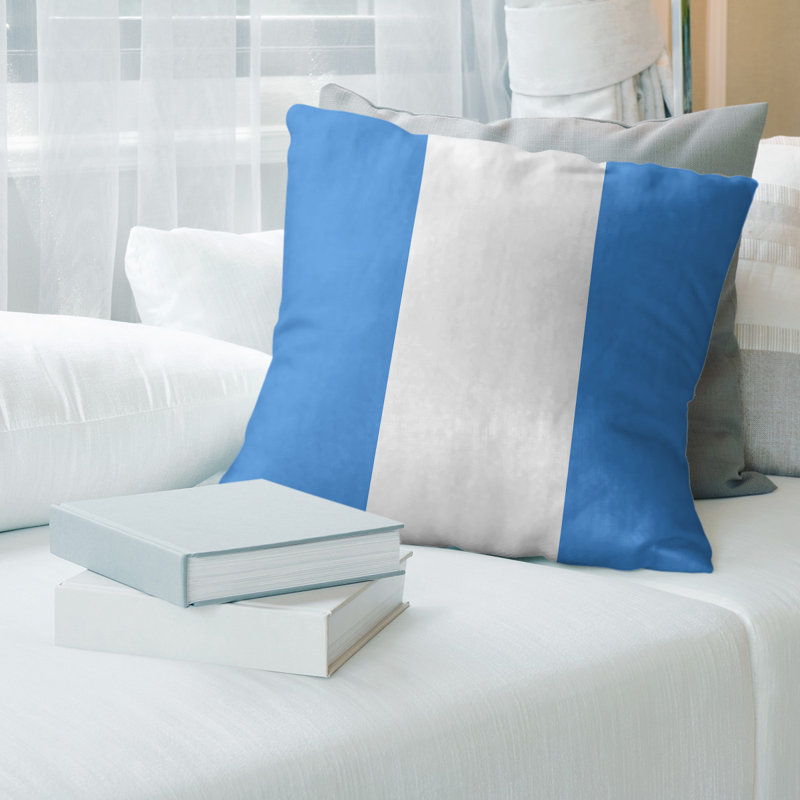 Coussin décoratif , 18 po x 18 po, Bleu / Blanc, Simili suède