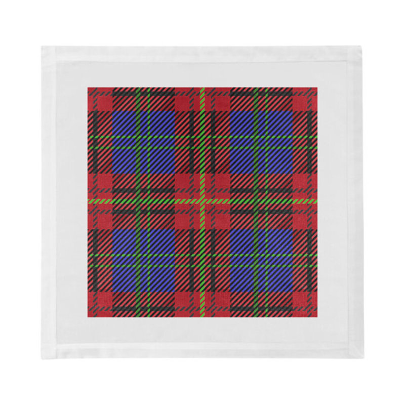 Christmas Tartan Red Cotton Sateen Dinner Napkins, Blue