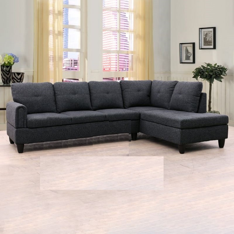 Budwin Upholstered Sectional, Right Hand Facing, Charcoal Gray Linen Blend