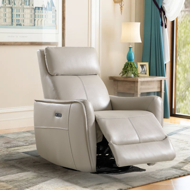 Siège de cinéma inclinable, pivotant et berçant de 32,3 po de large contemporain avec USB (ensemble de 4), Gris crème