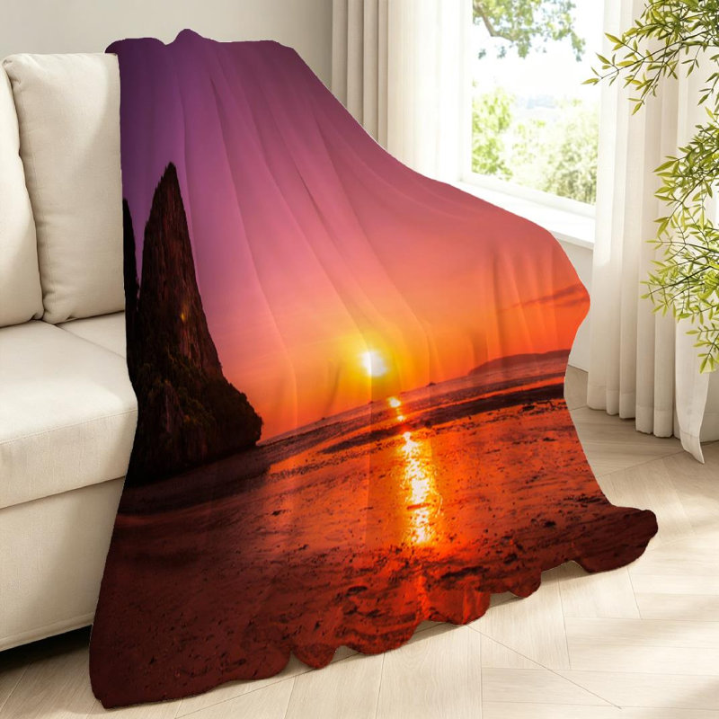 Jeté en molleton orange ultra doux, imprimé couché de soleil couchant, Jeté 40 po x 50 po
