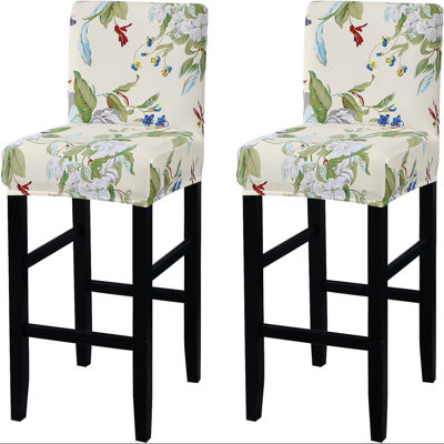 Ensemble de 2 housses de tabourets de bar extensibles, housses de chaises de tabouret de bar imprimées amovibles et lavables, housses de chaises à hauteur de comptoir pour meubles de café de salle à manger (beige et fleurs)