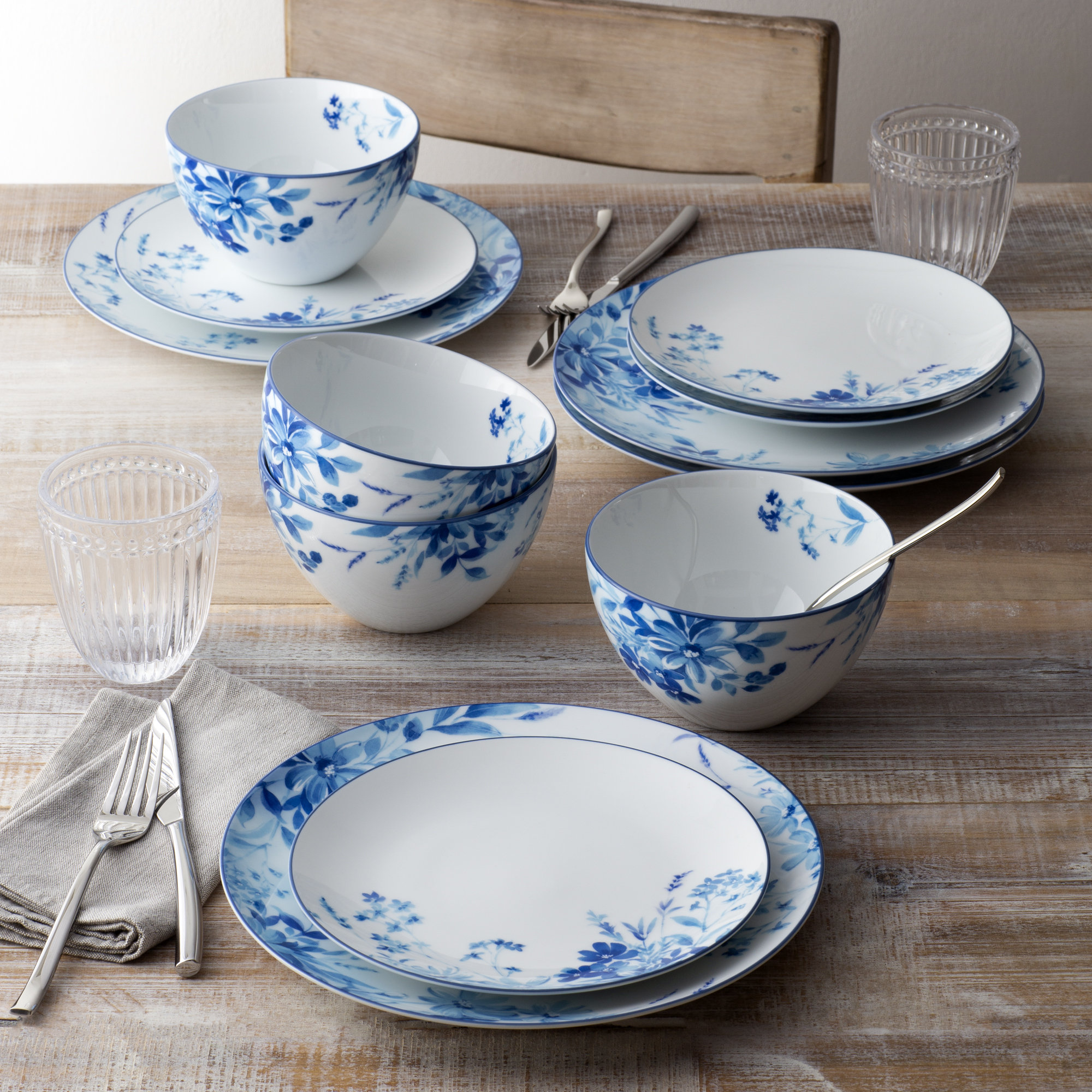 Noritake Bloomington Road (White and Blue) Porcelain 12-Piece Dinnerware Set,  Service for 4 1733-12E - The Home Depot
