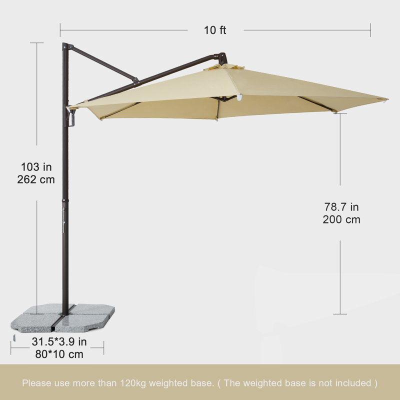 Jassim 10ft Deluxe Cantilever Umbrella, Offset Umbrella with 360 Degree Rotation, Crank Control and 5-level, Cream