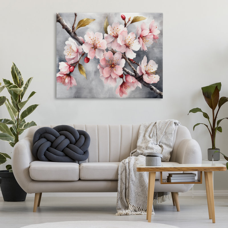 «Blossoms On Grey Canvas» par Kim Allen, H 36 po x l 48 po