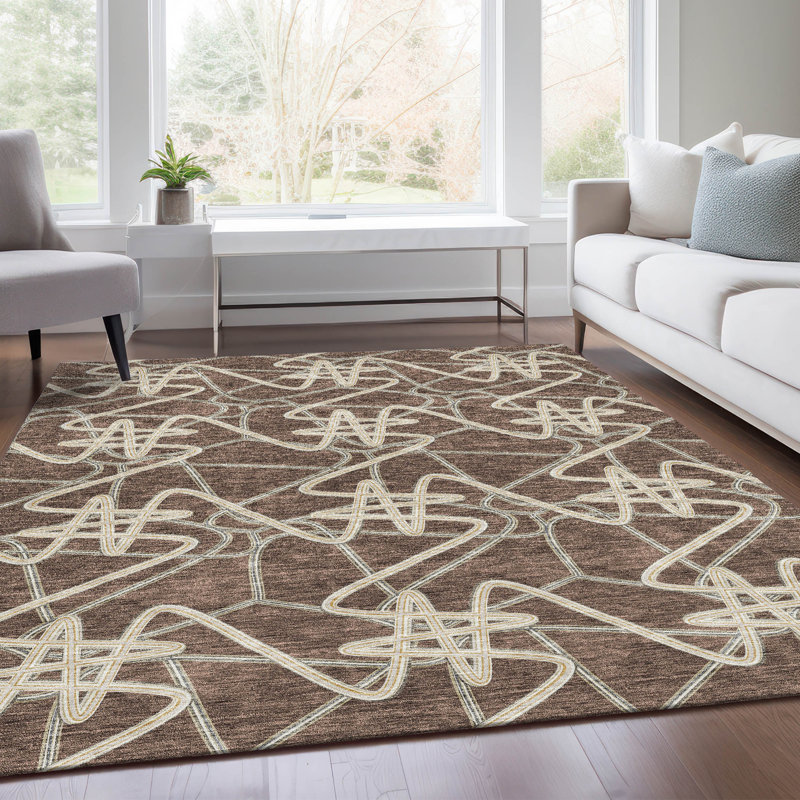 Tapis brun Prisco lavable à la machine de qualité supérieure, Rectangle 10 pi x 14 pi
