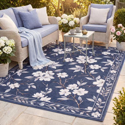 Westwind floral doré blanc gris brun antidérapant à faible épaisseur intérieur extérieur animaux de compagnie salon chambre à coucher salle à manger vestibule vestibule couloir bureau champ de fleurs sur fond indigo cuisine à circulation élevée nettoyage facile imprimé ultra doux