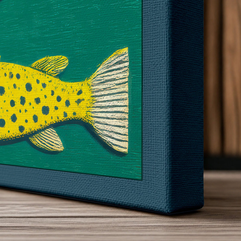 Stacked Fish Play Modern - Print, 30x20 - 76.2 x 50.8 cm, Teal Border