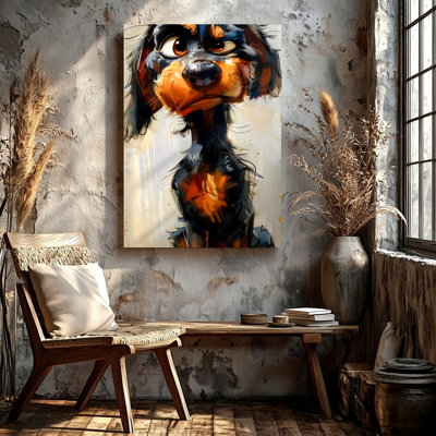 Funny Dachshund Dog Abstract Painting Black Tan Canvas Wall Art Print, Black Funny Abstract Poster Artwork For Living Room Decor, Gallery Wall Accent, Modern Home Decor, Statement Wall Decor