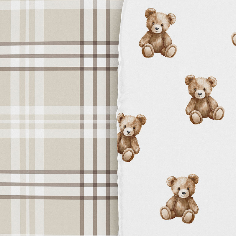 Ensemble de 2 draps-housse pour bébé Boho Teddy Bear & Plaid par Sweet Jojo Designs