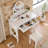 White Compact Makeup Vanity Table, Dressing Table Set with Stool Space-Saving for Small Spaces