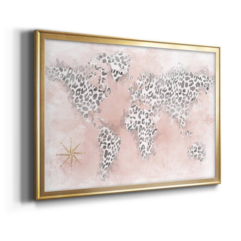 " Pink Cheetah Map ", Gold, 18.5" H x 24.5" W x 1" D