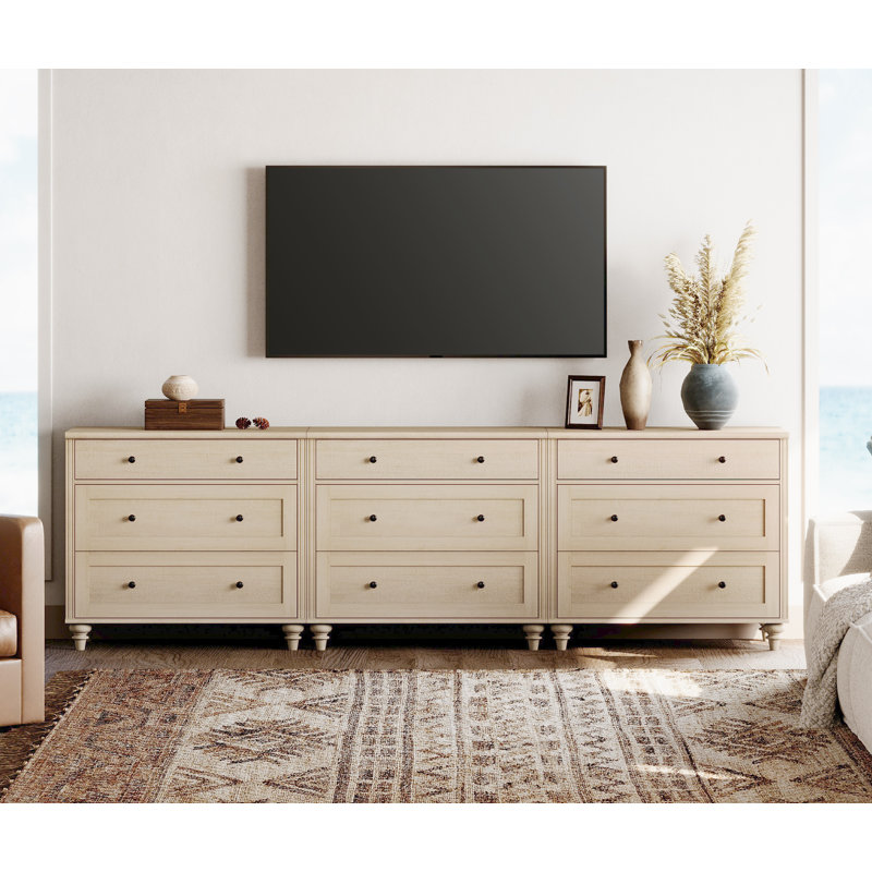 TV Stand With 9 Drawers, Wood TV Cabinet Entertainment Center, 3-In-1 Kids Dresser With 3 Drawers For Bedroom Living Room