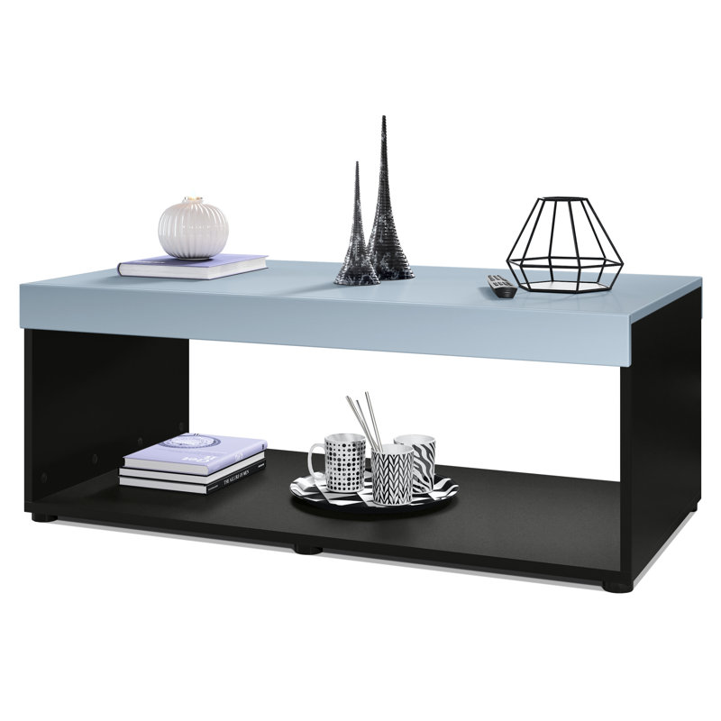Mcbeth Floor Shelf Coffee Table with Storage, Denim Matte, Matte Black