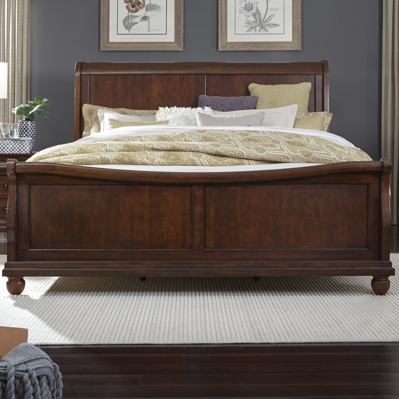 Lenny Sleigh Bed, Queen, Rustic Cherry
