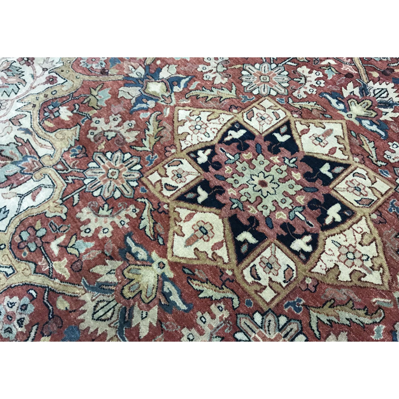 Tapis ivoire et rouge noué à la main de haute qualité