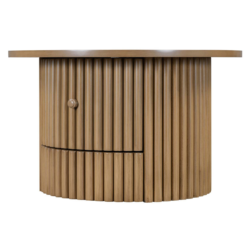 Table basse ronde avec tiroir de rangement, Chêne