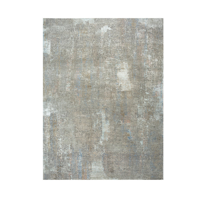 Tapis bleu abstrait noué à la main 8 pi x 10 pi