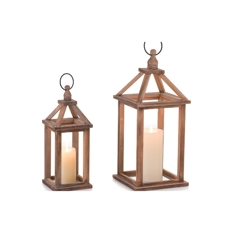 Ensemble de 2 lanternes en bois décoratives pour l'intérieur: porte-bougie lanterne de maison de campagne suspendue