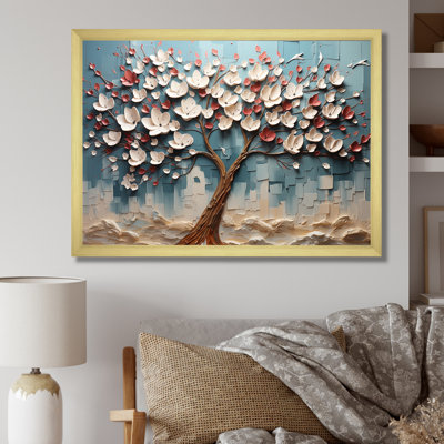 Arbre de fleur rouge et or au clair de lune beauté V - art mural arbre